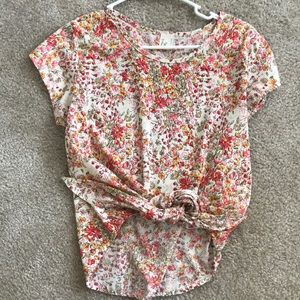 Crop floral tie shirt